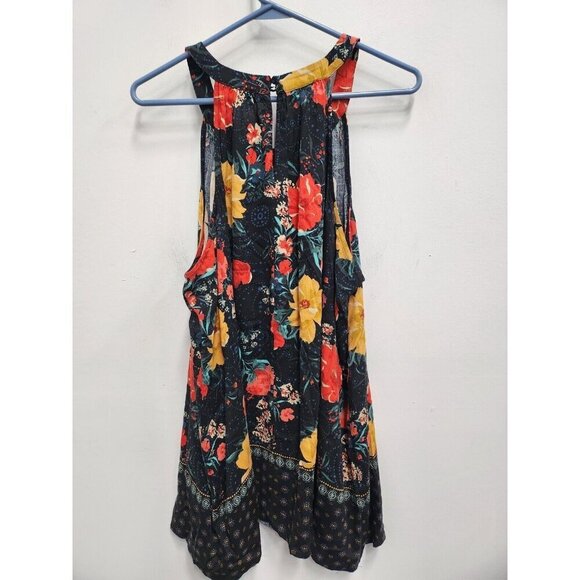 Torrid Womens Goddess Tank Top Sz 1X Black Floral Textured Stretch Halter Tunic - Picture 8 of 8